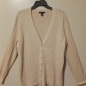 Lands' End Women's Cream Cable Knit Cardigan With Mother Of Pearl Buttons